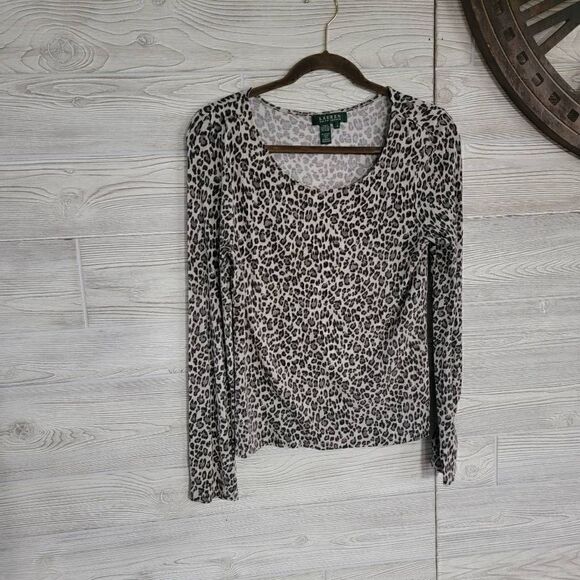 Lauren Ralph Lauren Cheetah Long Sleeve Top SZ S Leopard - Picture 1 of 4